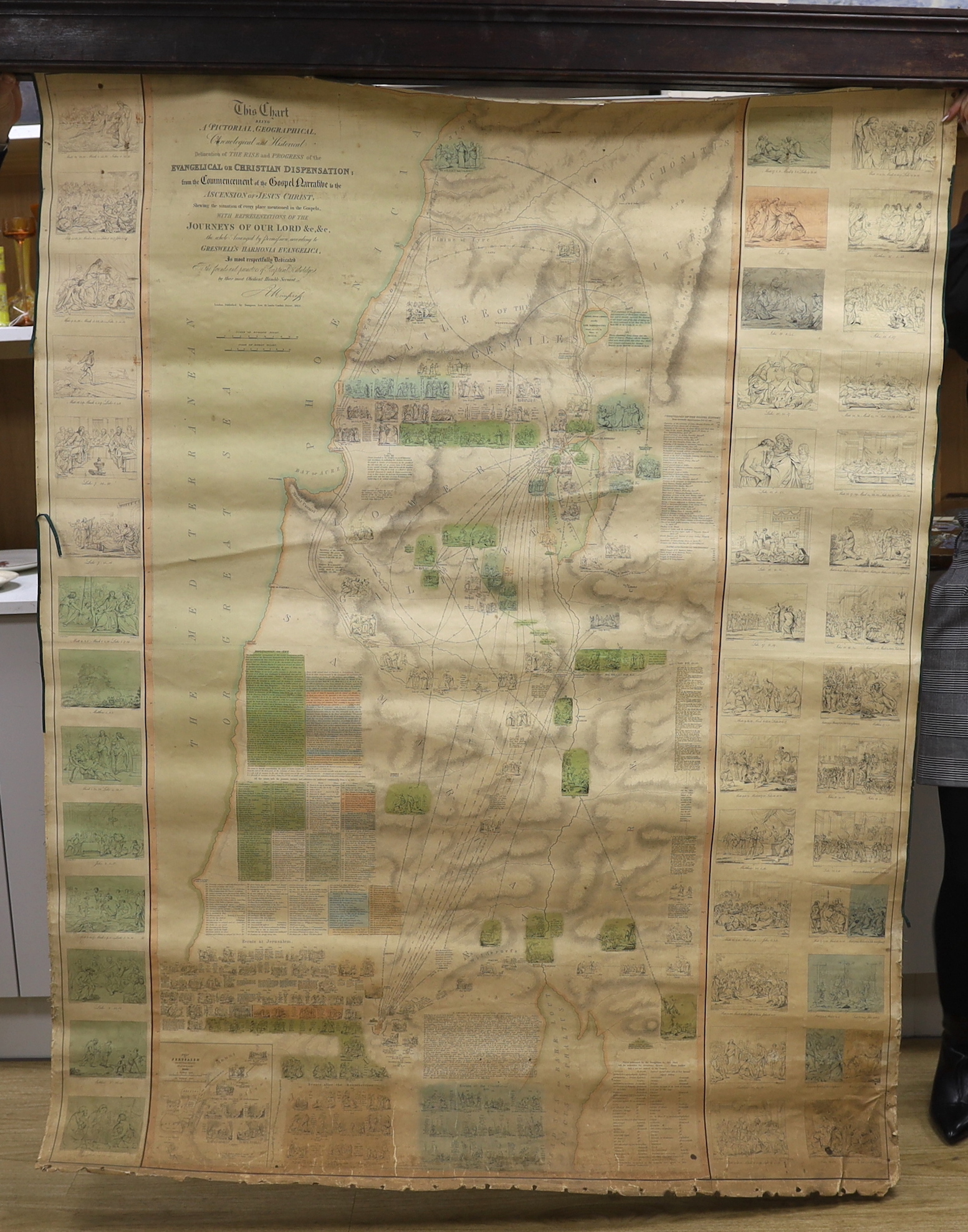 Two large maps comprising Evangelical or Christian Dispensation and Philips map of Asia (damaged)